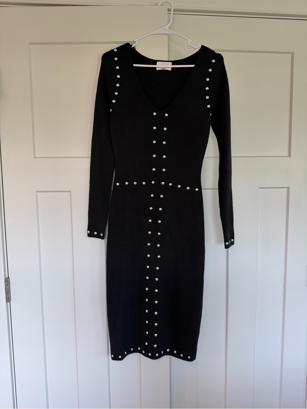 bohme Black Long-Sleeve V-Neck Studded Knit Dress